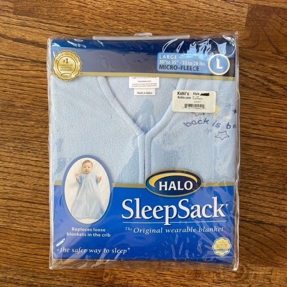 Halo Sleepsack NEW micro fleece blue size large (12-18months) 30”-35”, 22-28 lbs
